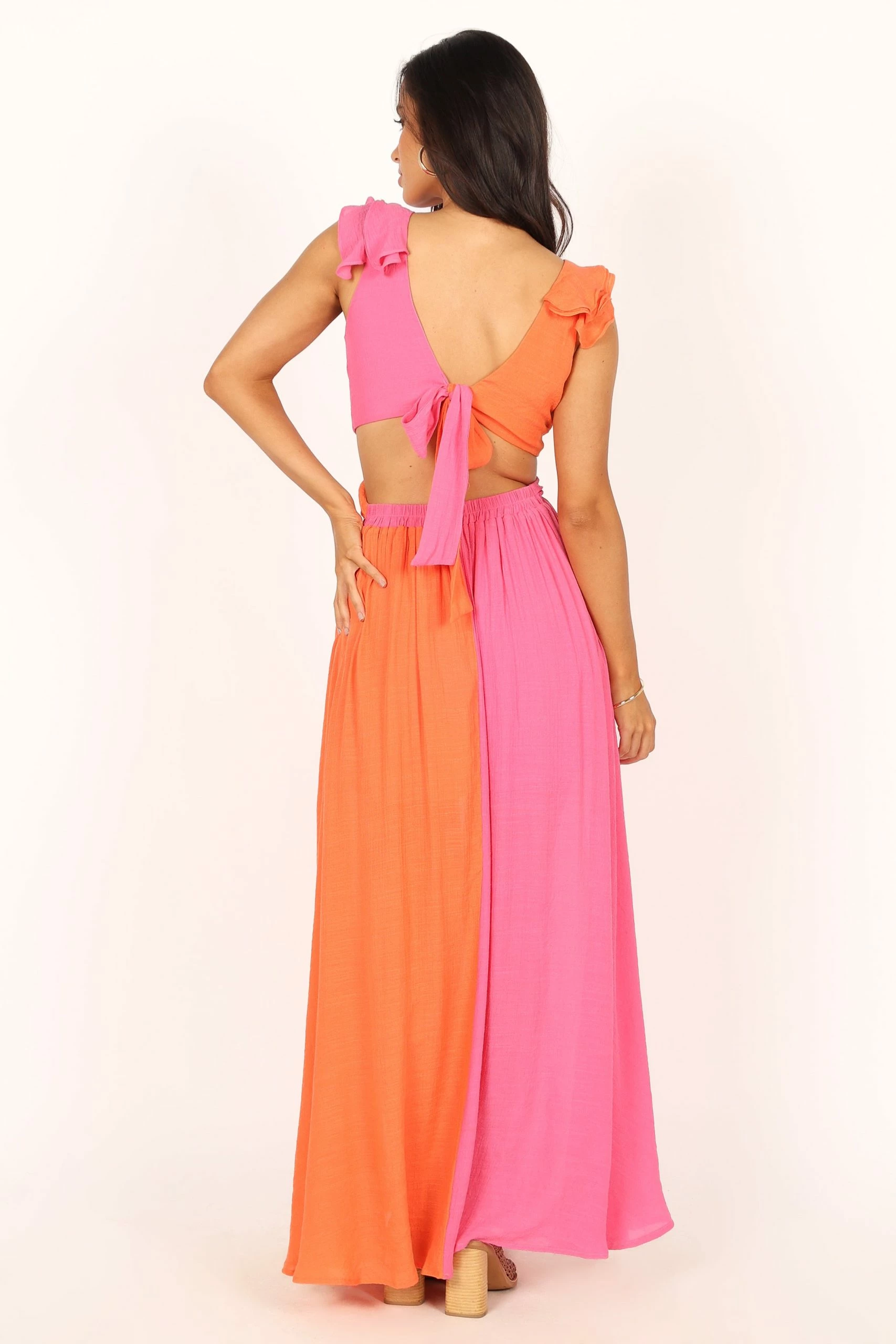 Tinitia Colourblock Maxi Dress - Pink Orange 2 Tinitia Colourblock Maxi Dress - Pink Orange - Image 2