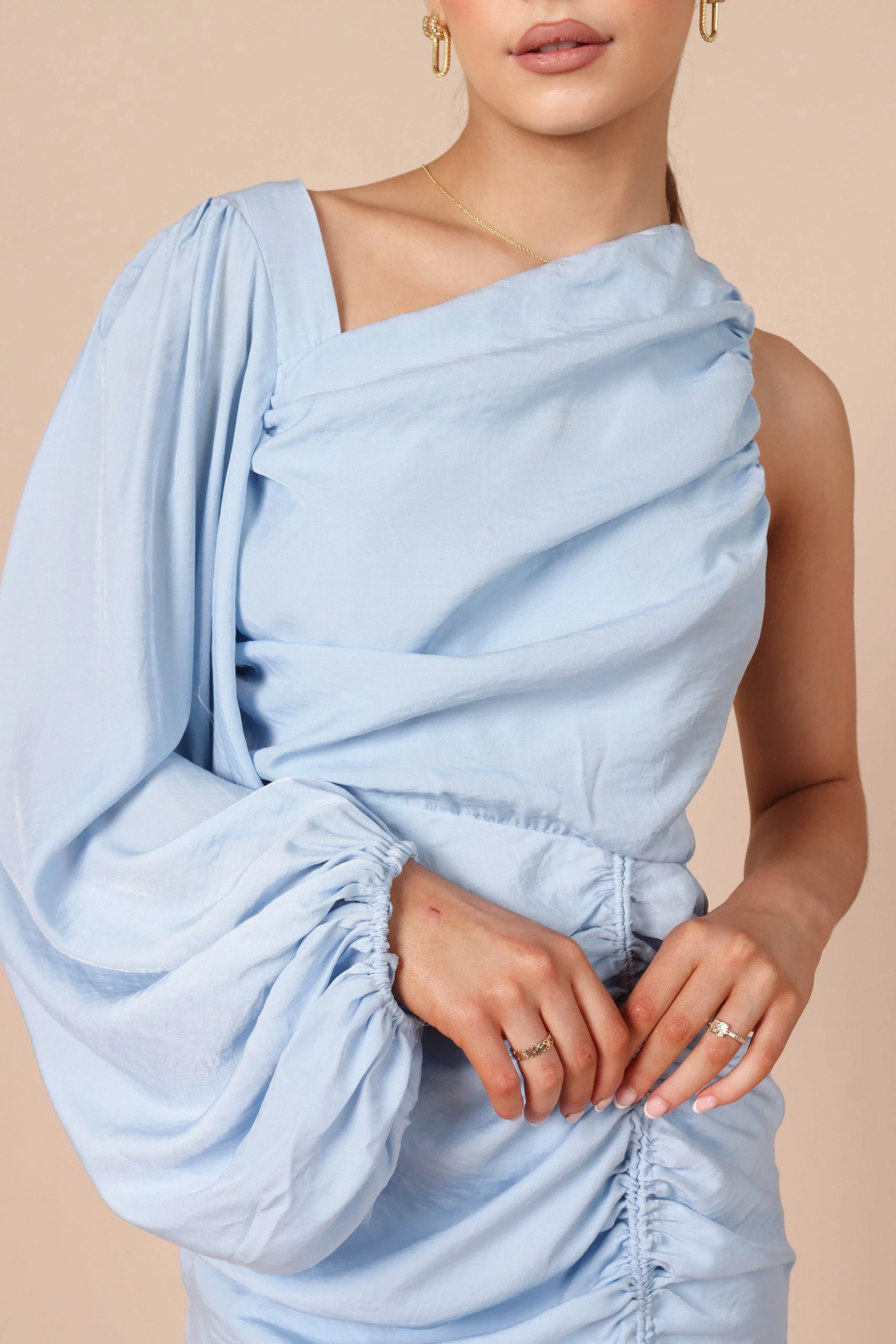 Toira One Shoulder Gathered Mini Dress - Blue 2 Toira One Shoulder Gathered Mini Dress - Blue - Image 2