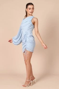 Toira One Shoulder Gathered Mini Dress - Blue 9 Toira One Shoulder Gathered Mini Dress - Blue -Dress Shop petal and pup usa dresses toira one shoulder gathered mini dress blue 32196020469937