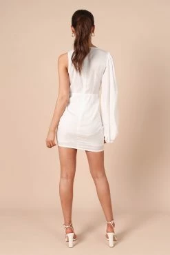 Toira One Shoulder Gathered Mini Dress - White 9 Toira One Shoulder Gathered Mini Dress - White -Dress Shop petal and pup usa dresses toira one shoulder gathered mini dress white 32246204498097