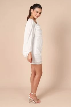 Toira One Shoulder Gathered Mini Dress - White 8 Toira One Shoulder Gathered Mini Dress - White -Dress Shop petal and pup usa dresses toira one shoulder gathered mini dress white 32246204530865