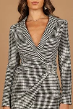 Trinity Embellished Buckle Mini Blazer Dress - Black/White -Dress Shop petal and pup usa dresses trinity embelleshed buckle mini blazer dress black white 32644296868017