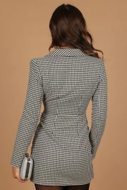 Trinity Embellished Buckle Mini Blazer Dress - Black/White -Dress Shop petal and pup usa dresses trinity embelleshed buckle mini blazer dress black white 32644296966321