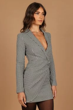 Trinity Embellished Buckle Mini Blazer Dress - Black/White -Dress Shop petal and pup usa dresses trinity embelleshed buckle mini blazer dress black white 32644297031857