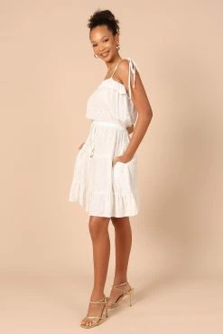 Twist Tie Shoulder Mini Dress - White -Dress Shop petal and pup usa dresses twist tie shoulder mini dress white 32181951332529