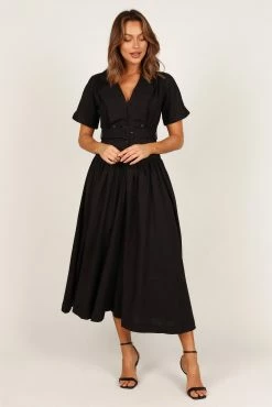 Verse Button Front Midi Dress - Black 13 Verse Button Front Midi Dress - Black -Dress Shop petal and pup usa dresses verse button front midi dress black 33228772638897