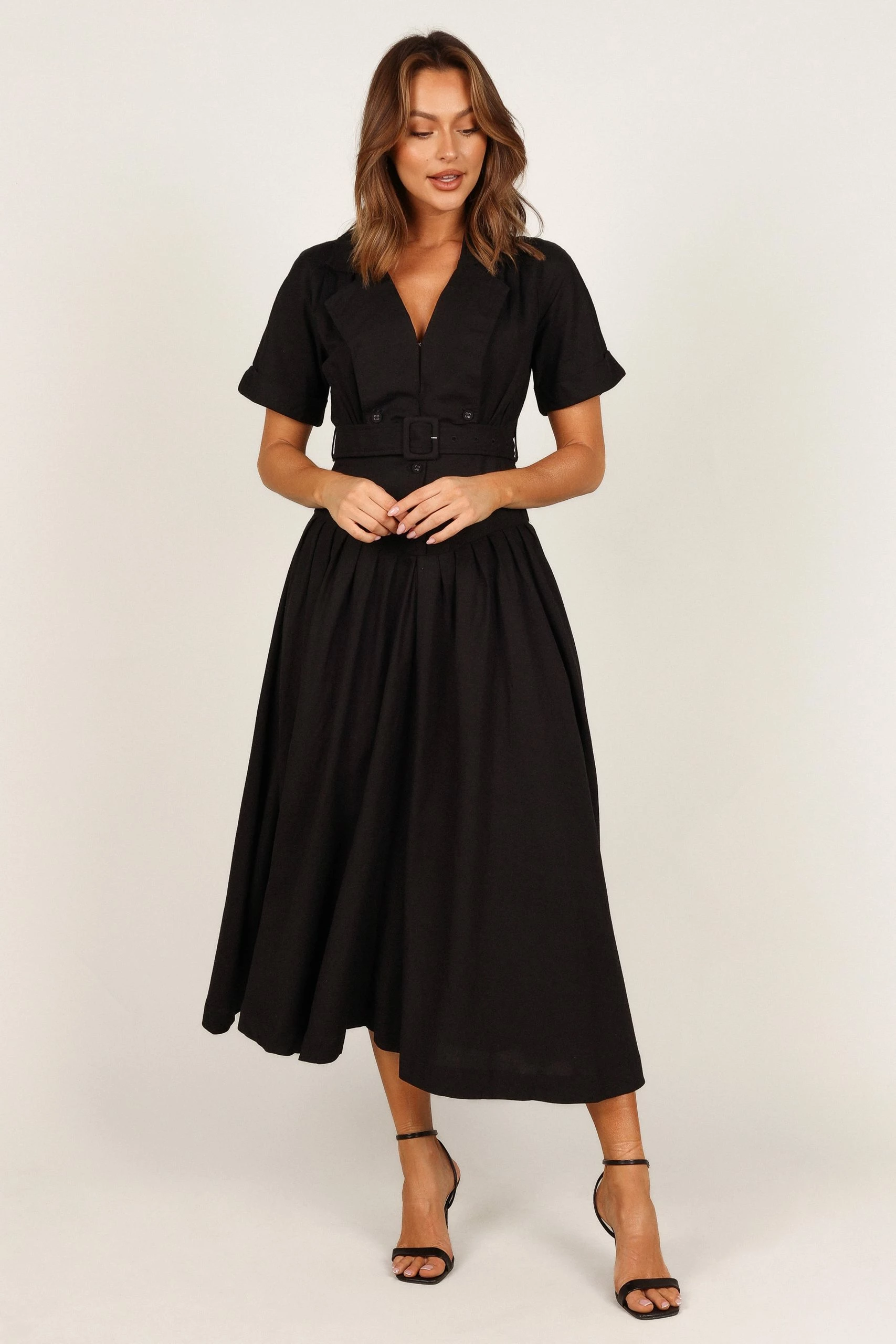 Verse Button Front Midi Dress - Black 7 Verse Button Front Midi Dress - Black - Image 7