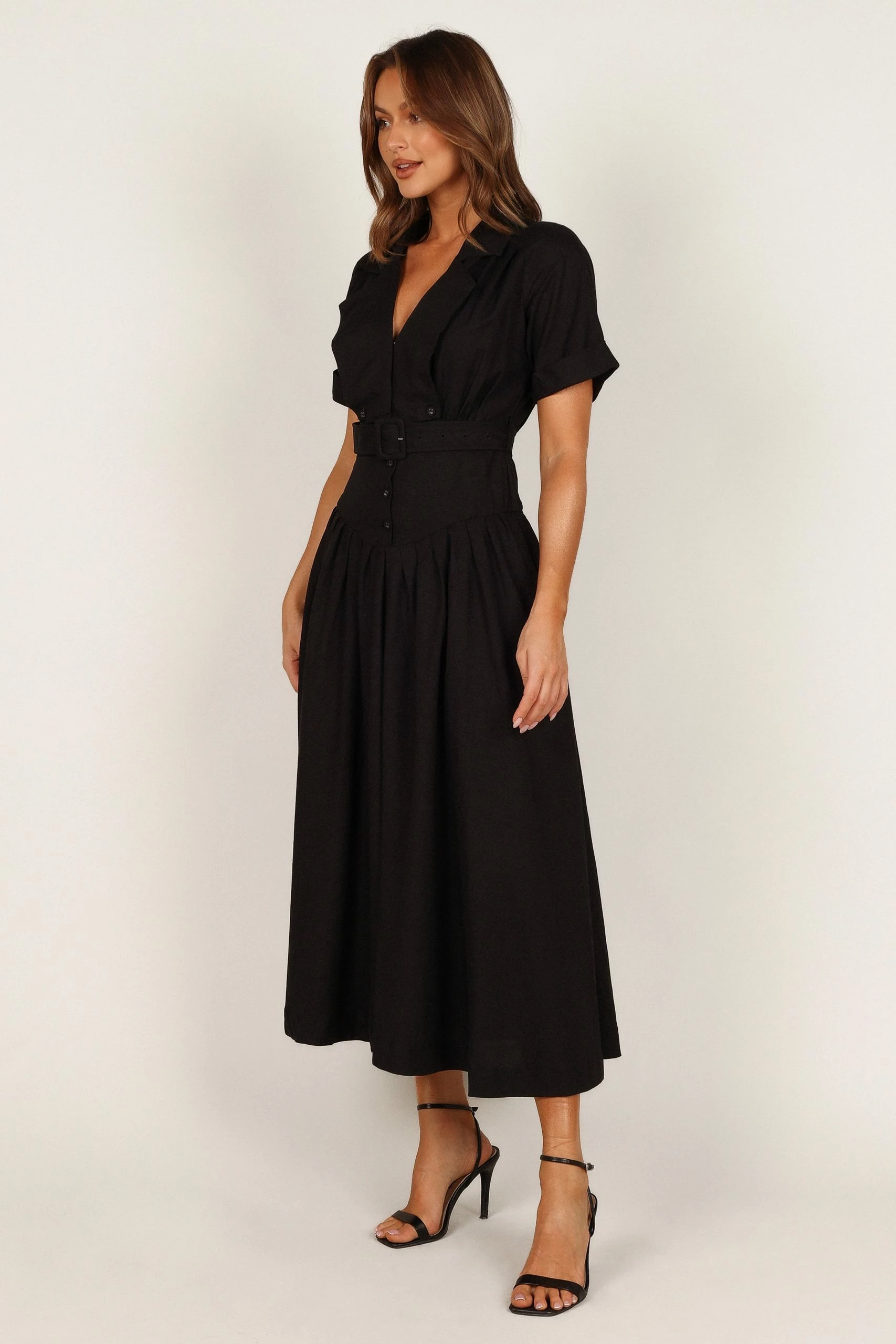 Verse Button Front Midi Dress - Black 3 Verse Button Front Midi Dress - Black - Image 3