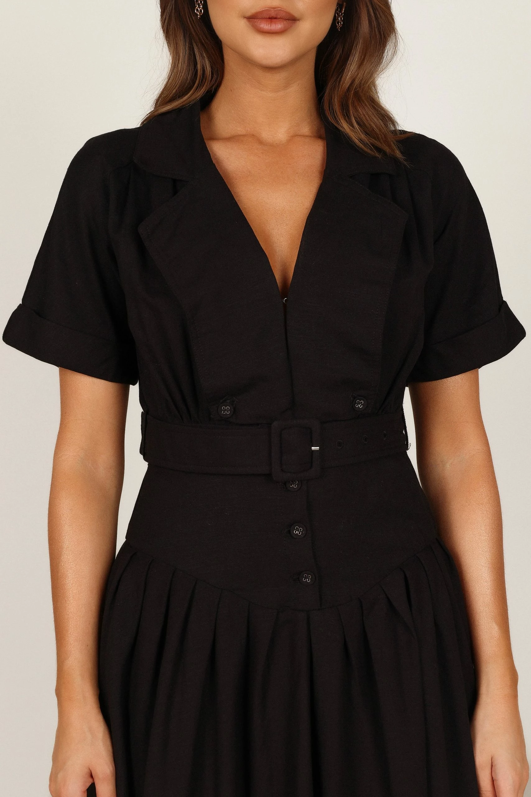 Verse Button Front Midi Dress - Black 2 Verse Button Front Midi Dress - Black - Image 2