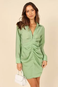 Veya Ruched Mini Dress - Green