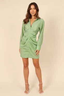Veya Ruched Mini Dress - Green -Dress Shop petal and pup usa dresses veya ruched mini dress green 32236996362417