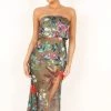 Vienna Strapless Midi Dress - Green Tropical