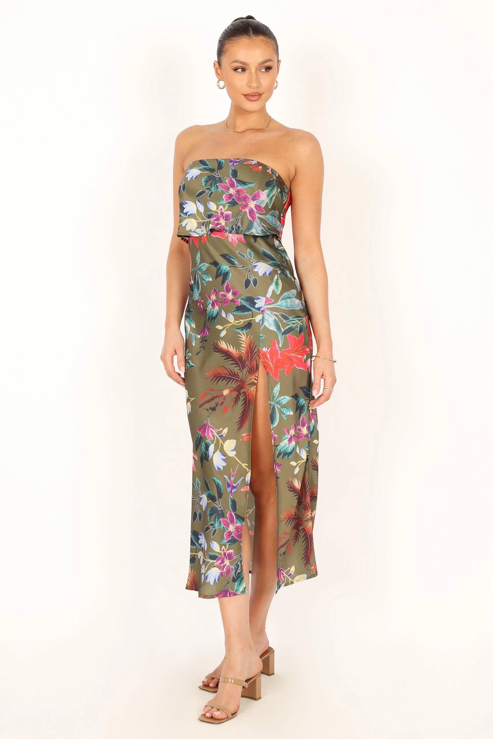 Vienna Strapless Midi Dress - Green Tropical 10 Vienna Strapless Midi Dress - Green Tropical - Image 10