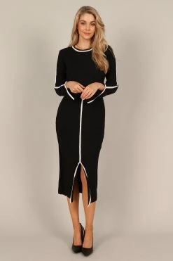 Vinnie Long Sleeve Midi Dress - Black