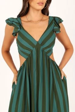 Viola Maxi Dress - Green Stripe -Dress Shop petal and pup usa dresses viola maxi dress green stripe 33690335674545
