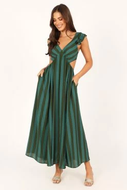 Viola Maxi Dress - Green Stripe -Dress Shop petal and pup usa dresses viola maxi dress green stripe 33690335936689