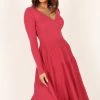 Violette Long Sleeve Midi Dress - Berry