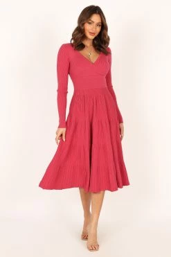 Violette Long Sleeve Midi Dress - Berry -Dress Shop petal and pup usa dresses violette long sleeve midi dress berry 33987167322289