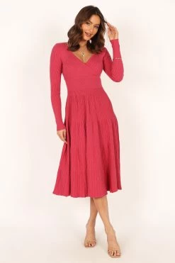 Violette Long Sleeve Midi Dress - Berry -Dress Shop petal and pup usa dresses violette long sleeve midi dress berry 33987167355057