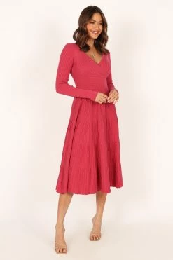 Violette Long Sleeve Midi Dress - Berry -Dress Shop petal and pup usa dresses violette long sleeve midi dress berry 33987167387825