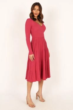 Violette Long Sleeve Midi Dress - Berry -Dress Shop petal and pup usa dresses violette long sleeve midi dress berry 33987167420593