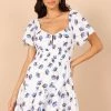 Winterspoon Shirred Waist Mini Dress - White/Blue Floral