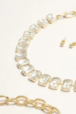 Statement Jewel Necklace & Earring Set - Gold