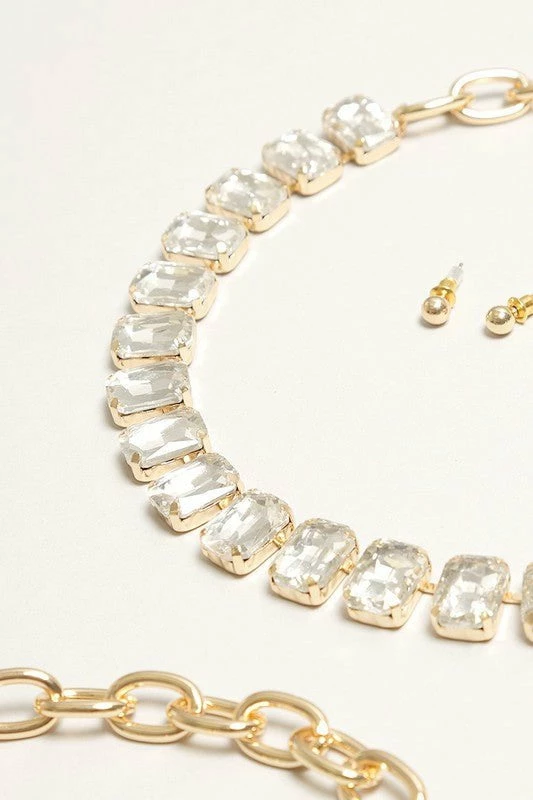 Statement Jewel Necklace & Earring Set - Gold 1 Statement Jewel Necklace & Earring Set - Gold