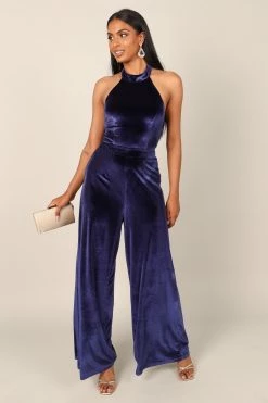 Aria Velvet Jumpsuit - Sapphire -Dress Shop petal and pup usa jumpsuits aria velvet jumpsuit sapphire 32699730952369