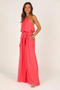 Dionne Halter Jumpsuit - Flamingo -Dress Shop petal and pup usa jumpsuits dionne halter jumpsuit flamingo 33394980880561