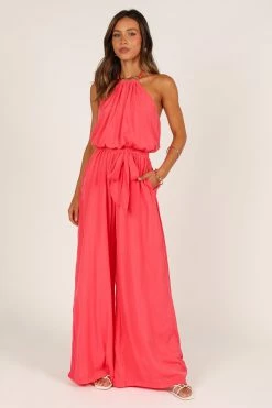 Dionne Halter Jumpsuit - Flamingo -Dress Shop petal and pup usa jumpsuits dionne halter jumpsuit flamingo 33394980978865