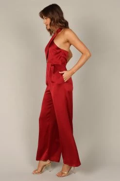Dixie Halter Jumpsuit - Burgundy -Dress Shop petal and pup usa jumpsuits dixie halter jumpsuit burgundy 32837745311921