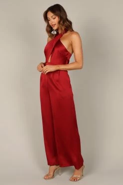 Dixie Halter Jumpsuit - Burgundy -Dress Shop petal and pup usa jumpsuits dixie halter jumpsuit burgundy 32837745344689