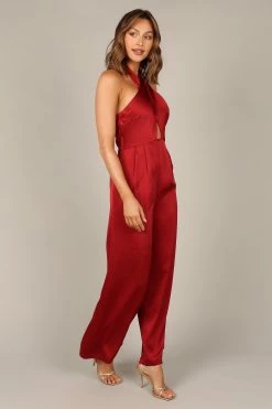 Dixie Halter Jumpsuit - Burgundy -Dress Shop petal and pup usa jumpsuits dixie halter jumpsuit burgundy 32837745410225