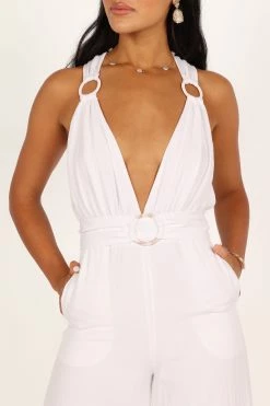 Imani Belted Jumpsuit - White -Dress Shop petal and pup usa jumpsuits imani belted jumpsuit white 33394975998129