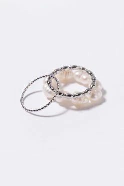 Pearl Ring Set - Silver -Dress Shop petal and pup usa natural pearl ring set silver silver m 32843578474673