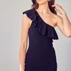 Perla One Shoulder Ruffle Dress - Black