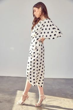 Daisy One Shoulder Midi Dress - Black Polka Dot -Dress Shop petal and pup usa one shoulder wrap dress 33524481196209