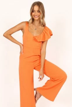 Cassie Ruffle Jumpsuit - Tangerine -Dress Shop petal and pup usa rompers cassie ruffle jumpsuit tangerine 33612343312561