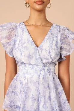 Rosalita Frill Sleeve Romper - Lilac -Dress Shop petal and pup usa rompers rosalita frill sleeve romper lilac 32221219913905
