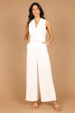 Sienna Belted Jumpsuit - White -Dress Shop petal and pup usa rompers sienna belted jumpsuit white 33270327214257