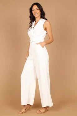 Sienna Belted Jumpsuit - White -Dress Shop petal and pup usa rompers sienna belted jumpsuit white 33270327345329