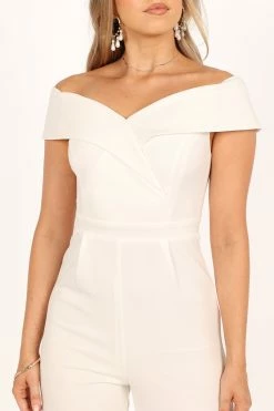 Violet Off Shoulder Jumpsuit - White -Dress Shop petal and pup usa rompers violet off shoulder jumpsuit white 33481582313649