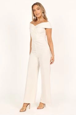 Violet Off Shoulder Jumpsuit - White -Dress Shop petal and pup usa rompers violet off shoulder jumpsuit white 33481582379185