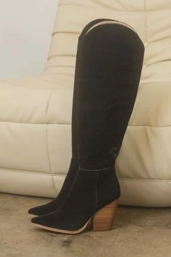 Clara Knee High Western Boots - Black Suede