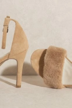Hadley Faux Fur Heels - Almond -Dress Shop petal and pup usa shoes hadley faux fur heels almond 32641375109297