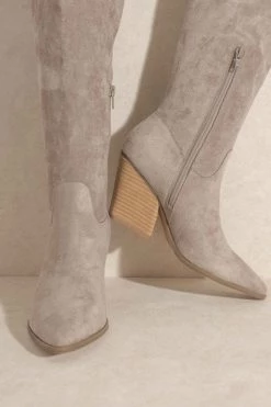 Lacey Knee High Western Boots - Grey -Dress Shop petal and pup usa shoes lacey knee high western boots grey 32632390844593