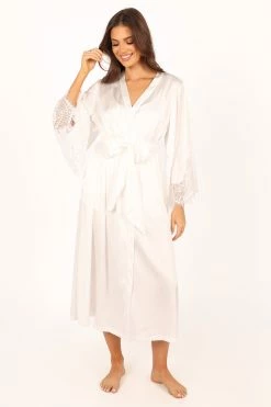 Darani Full Length Lace Trim Robe - Ivory -Dress Shop petal and pup usa swim intimates darani full length lace trim robe ivory 33846819029169