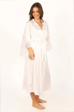Darani Full Length Lace Trim Robe - Ivory -Dress Shop petal and pup usa swim intimates darani full length lace trim robe ivory 33846819127473
