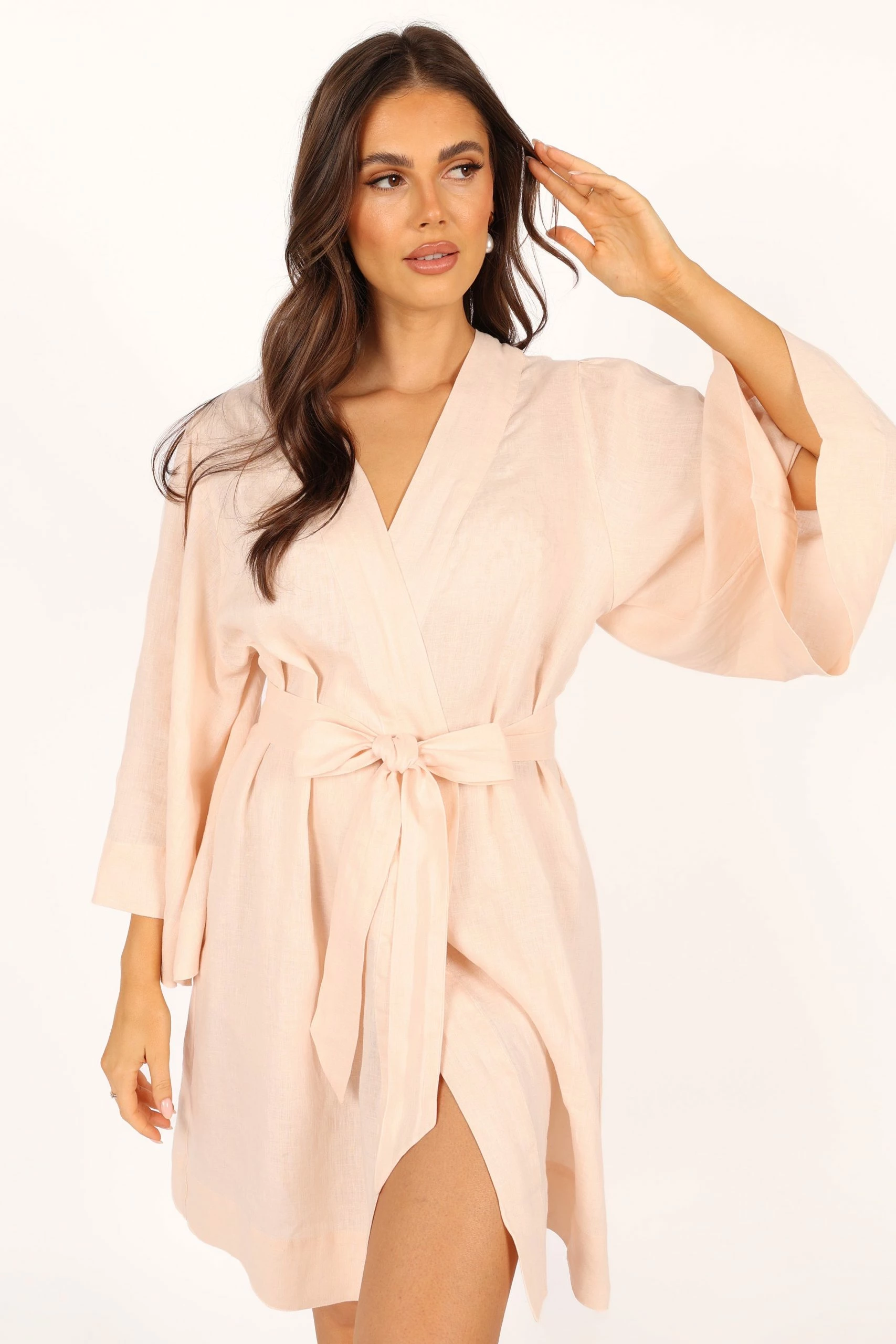 Nuala Linen Robe - Blush 1 Nuala Linen Robe - Blush
